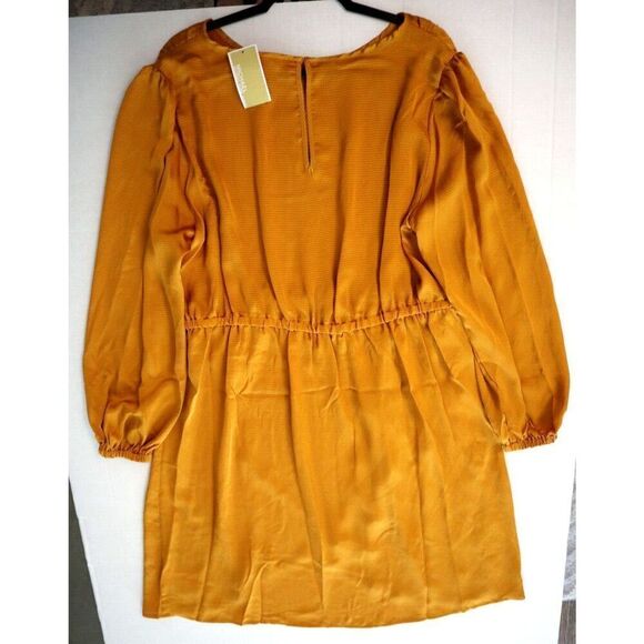 Michael Kors WF2819T4LW Women Sz 2X Marigold Blouson Sleeve Satin Flounce Dress - Picture 2 of 11